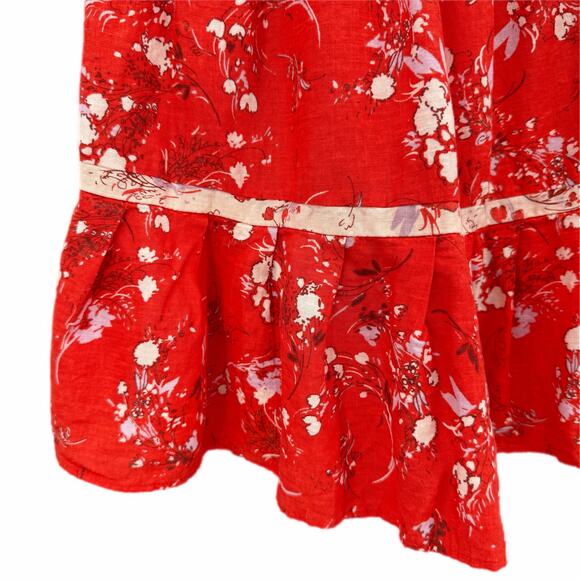 Free People All Mine Red Linen Blend One Shoulder Floral Flowy Boho Mini Dress - Picture 9 of 12